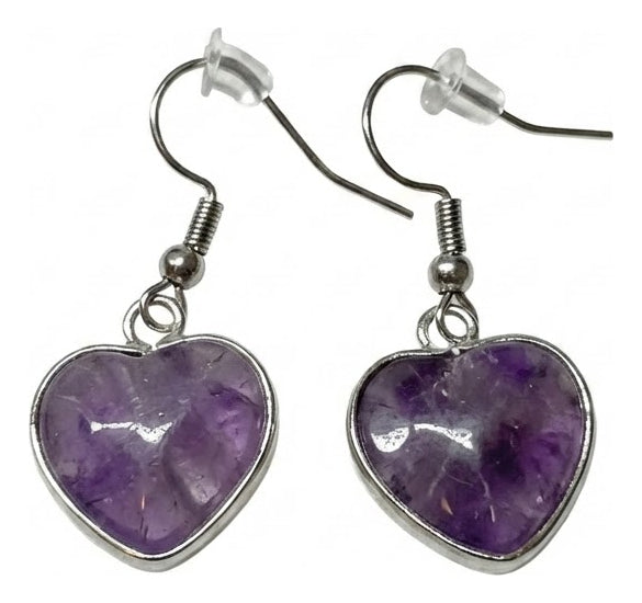 Aros Corazón de Amatista Natural y Acero para Amor y Armonía