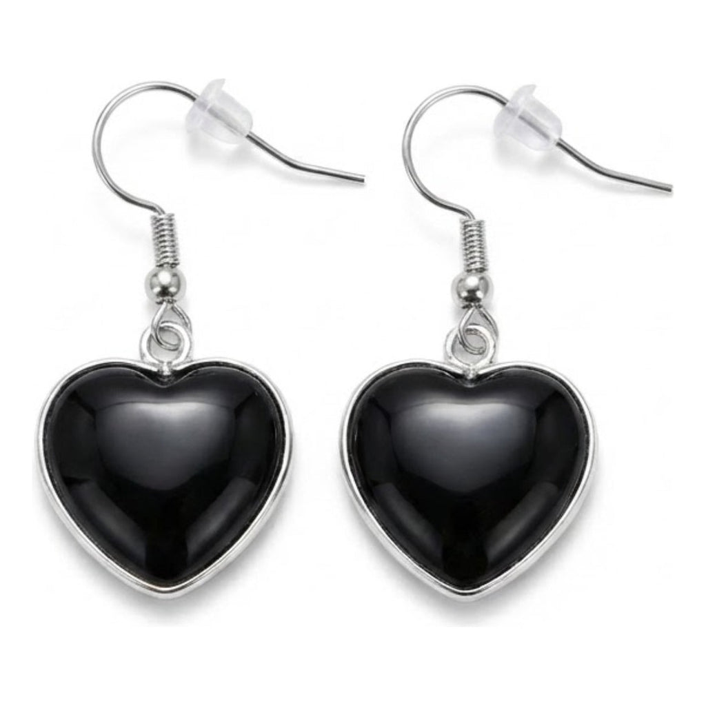 Aros Corazón de Obsidiana Negra Natural y Acero para Protección y Sanación