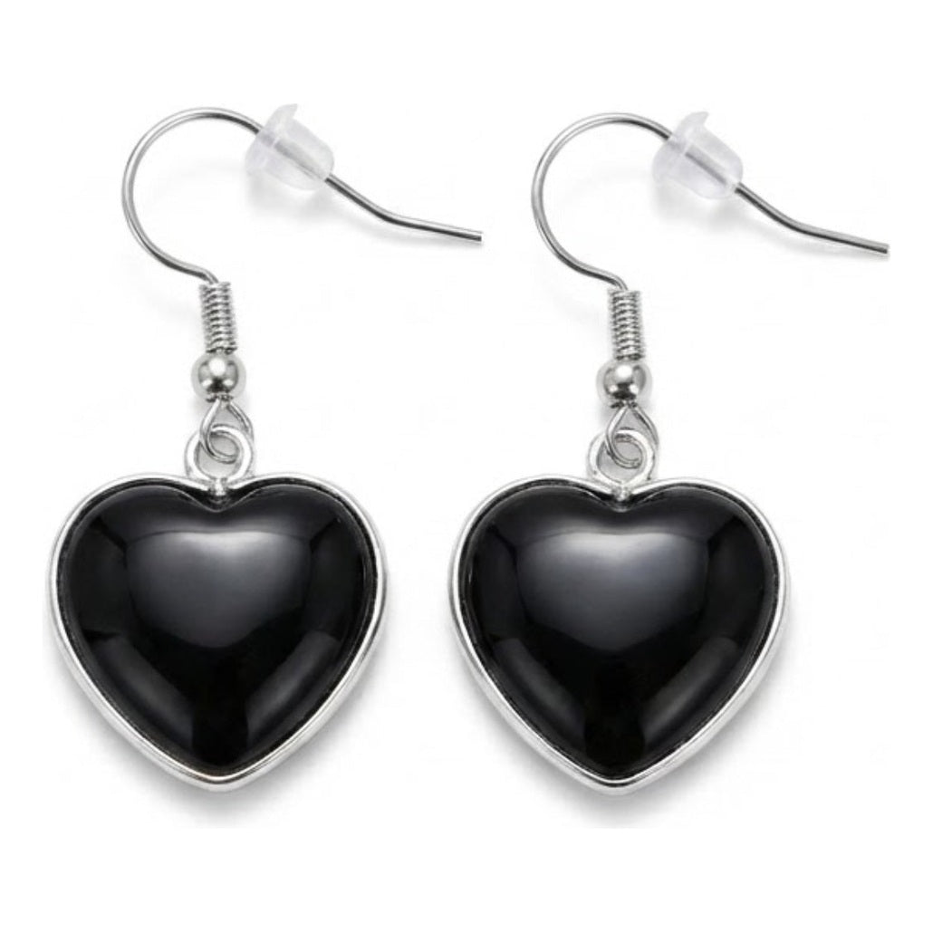 Aros Corazón de Obsidiana Negra Natural y Acero para Protección y Sanación