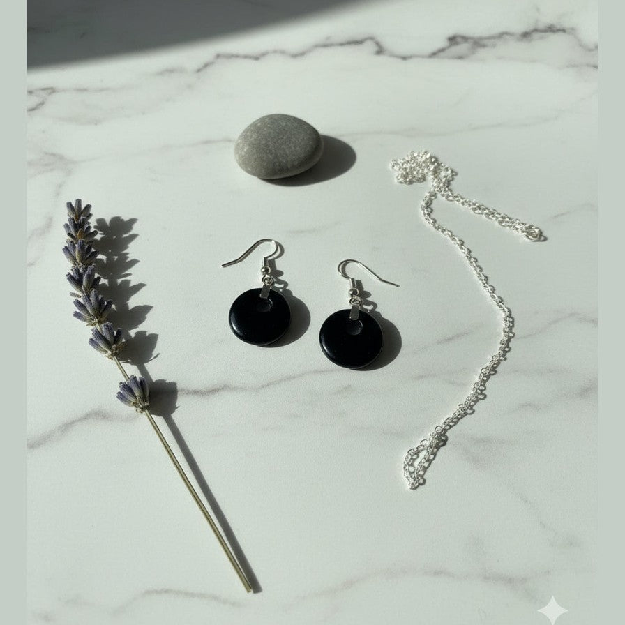 Aros Obsidiana Negra En Acero Inoxidable Protección