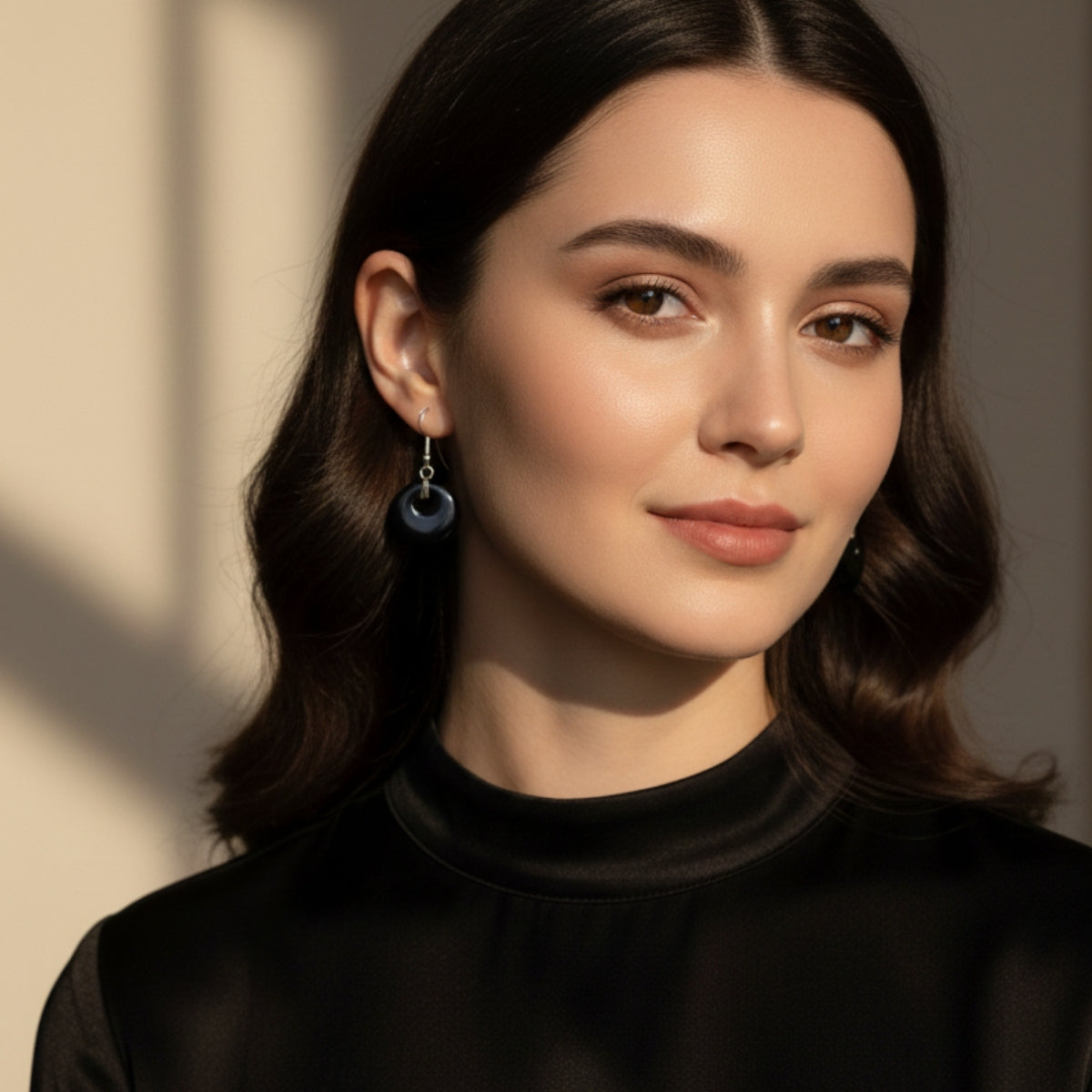 Aros Obsidiana Negra En Acero Inoxidable Protección