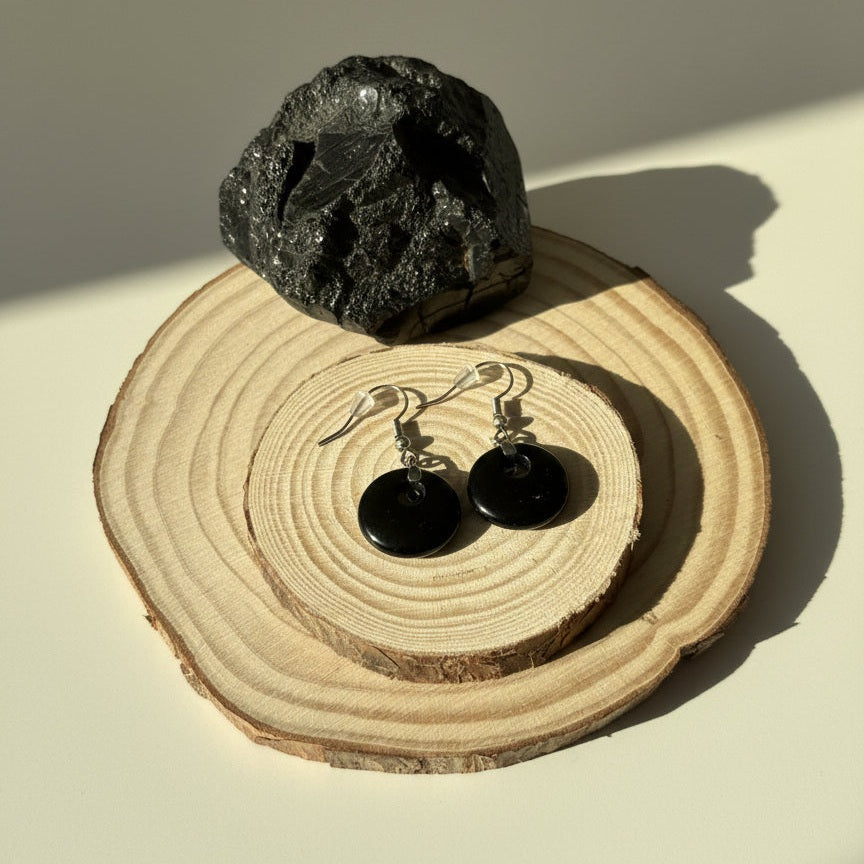 Aros Obsidiana Negra En Acero Inoxidable Protección