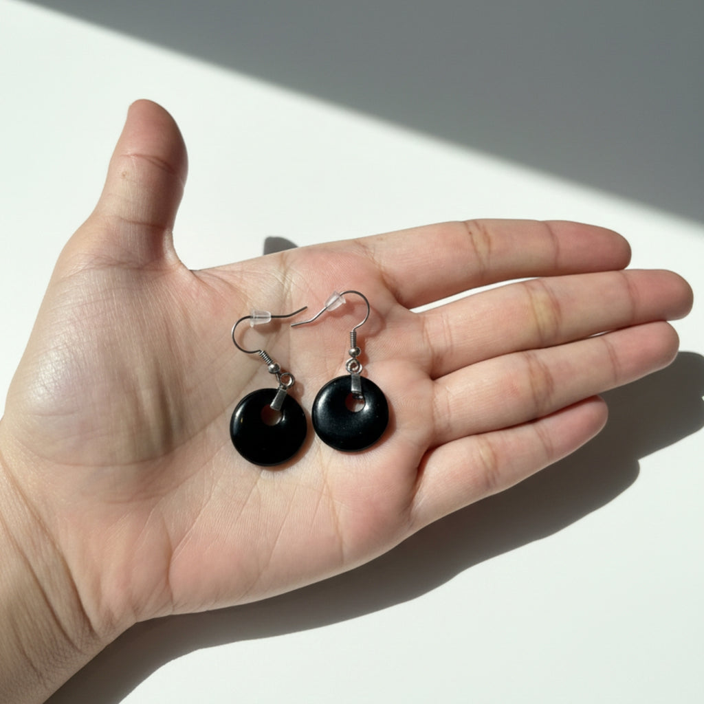 Aros Obsidiana Negra En Acero Inoxidable Protección