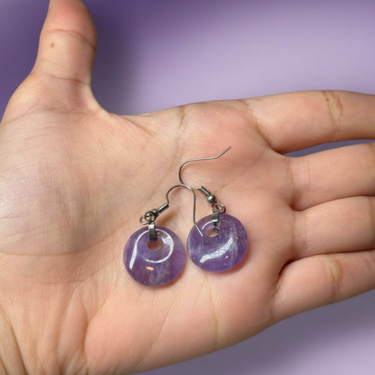 Aros de Amatista Natural y Acero Inoxidable para Paz y Transmutación