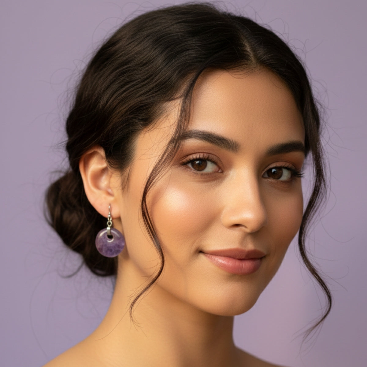 Aros de Amatista Natural y Acero Inoxidable para Paz y Transmutación