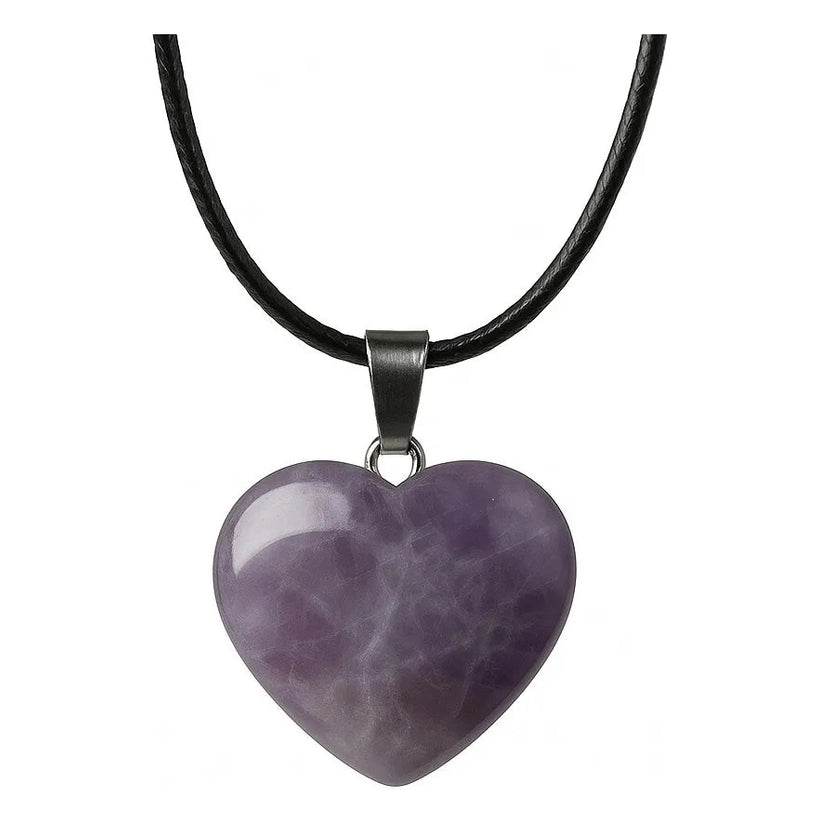 Collar Corazón Amatista Protección Cordón Pu