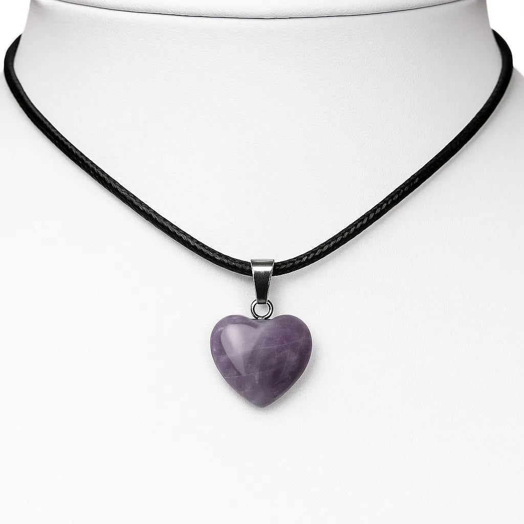 Collar Corazón Amatista Protección Cordón Pu