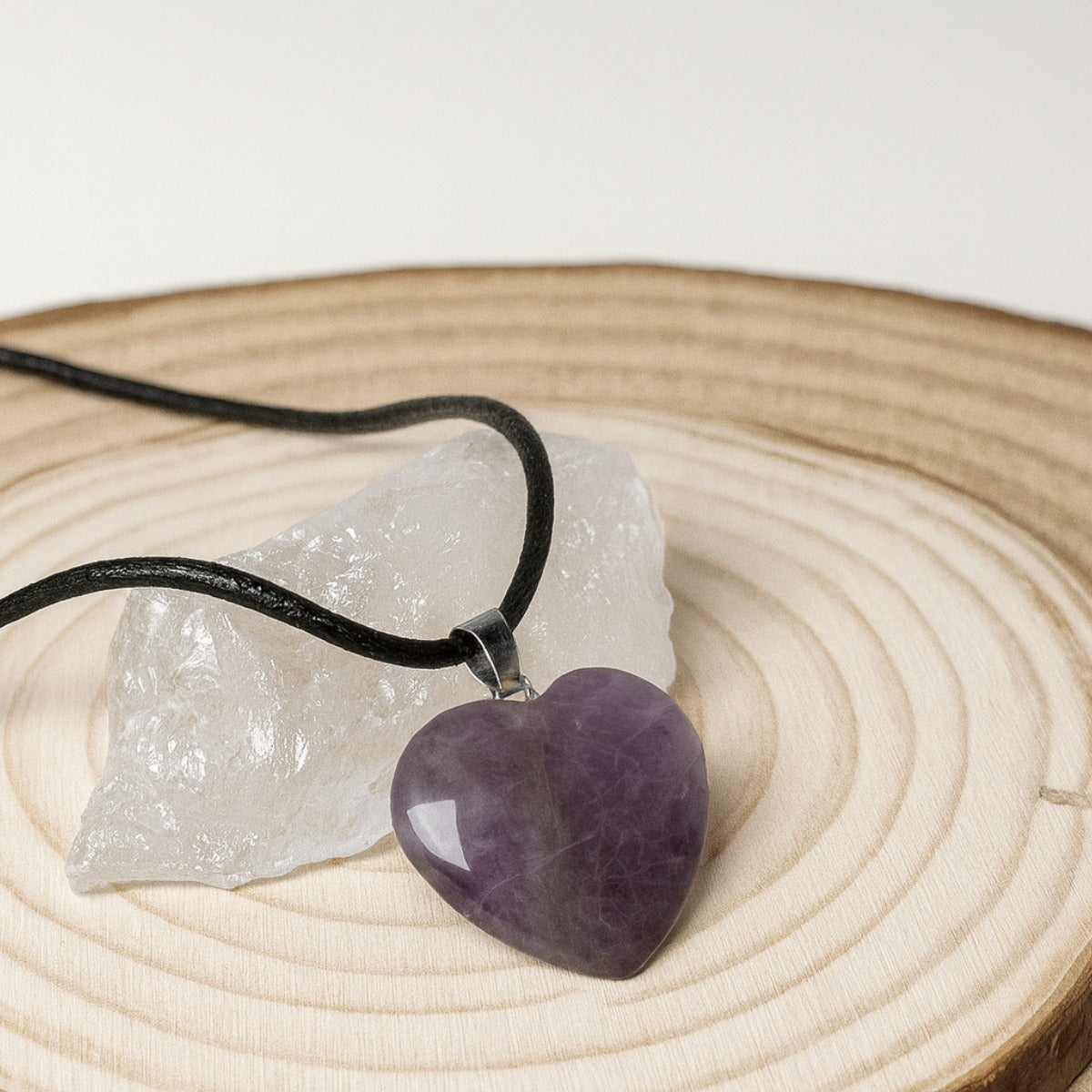 Collar Corazón Amatista Protección Cordón Pu