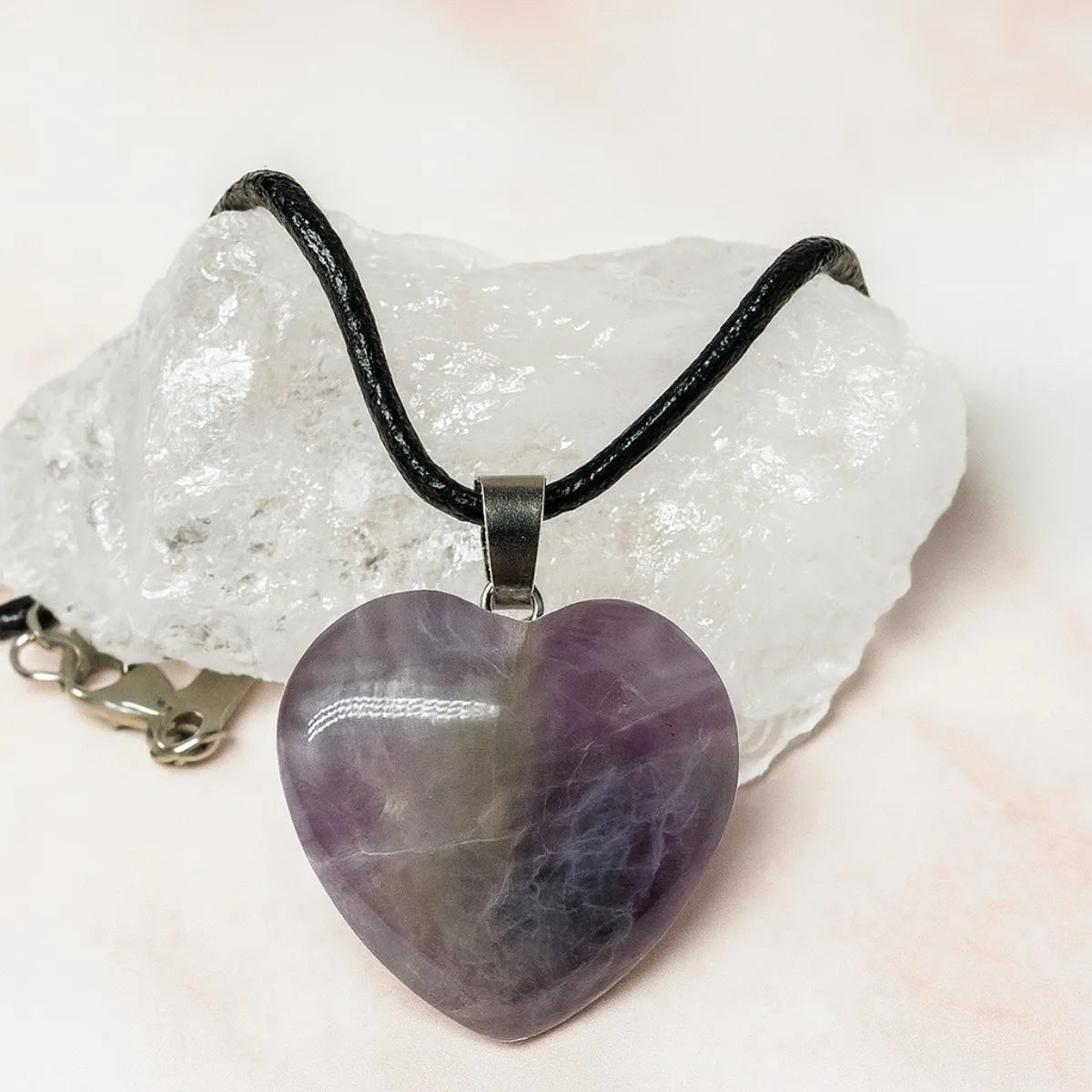 Collar Corazón Amatista Protección Cordón Pu