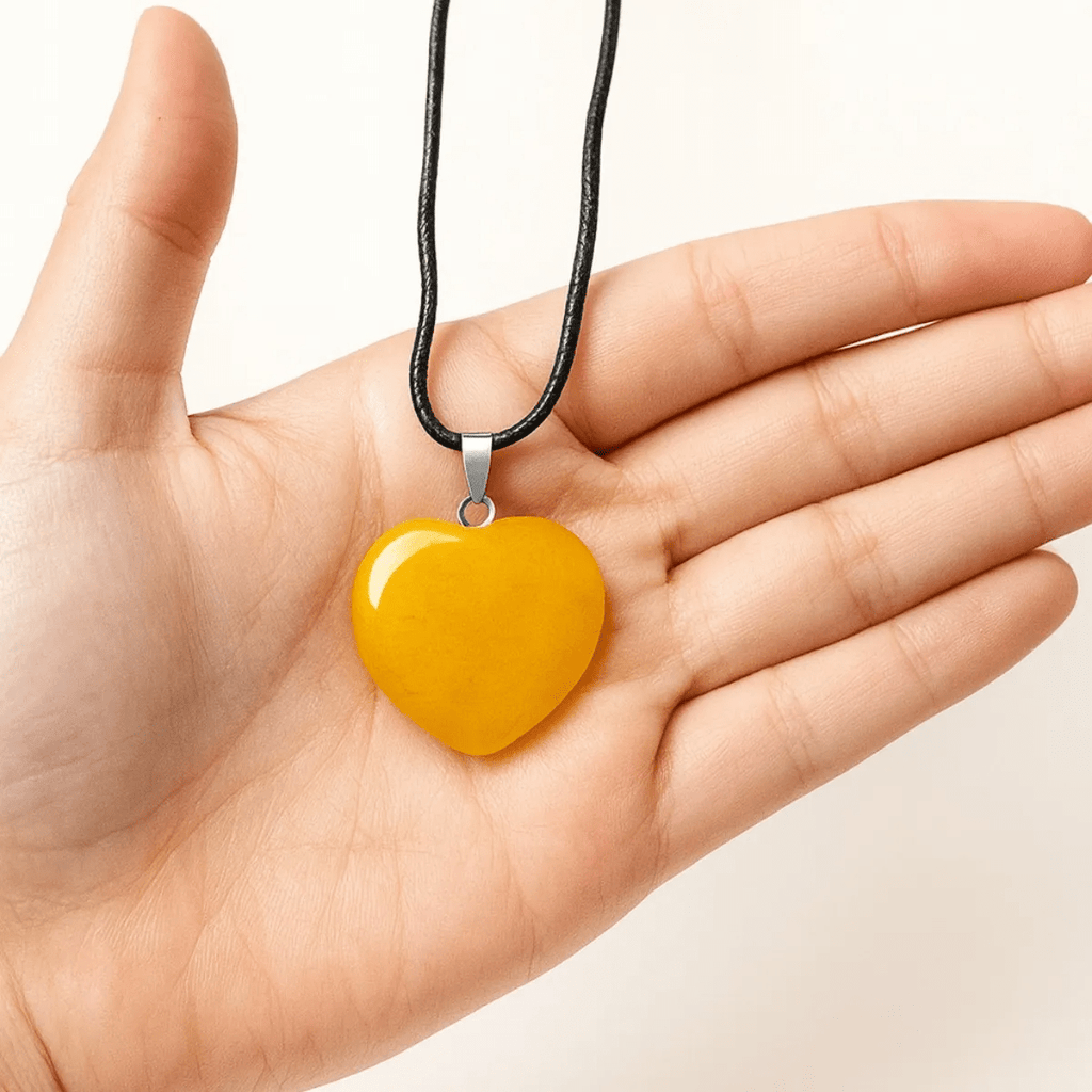 Collar Corazón Aragonita Amarilla Energía Cordón Pu