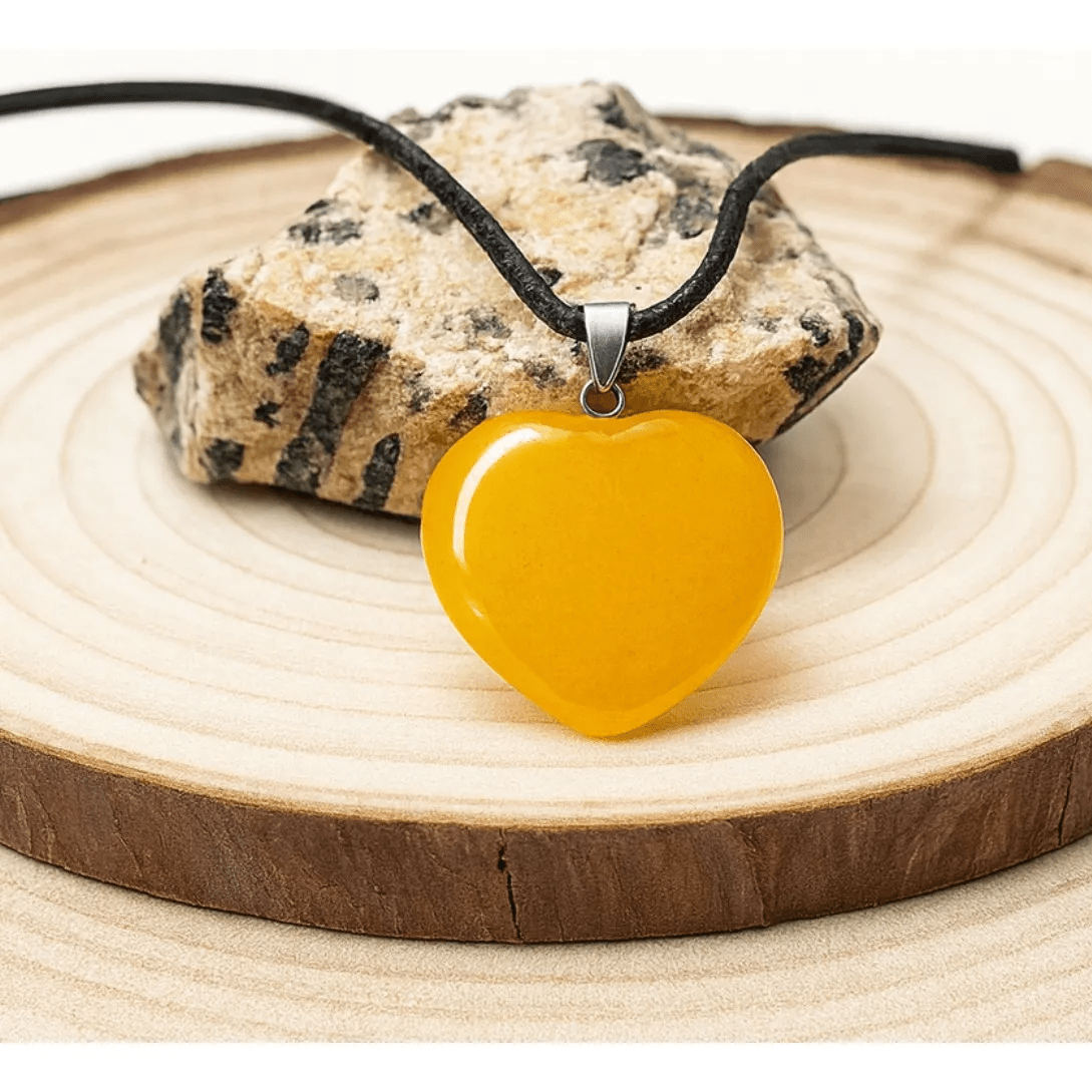 Collar Corazón Aragonita Amarilla Energía Cordón Pu