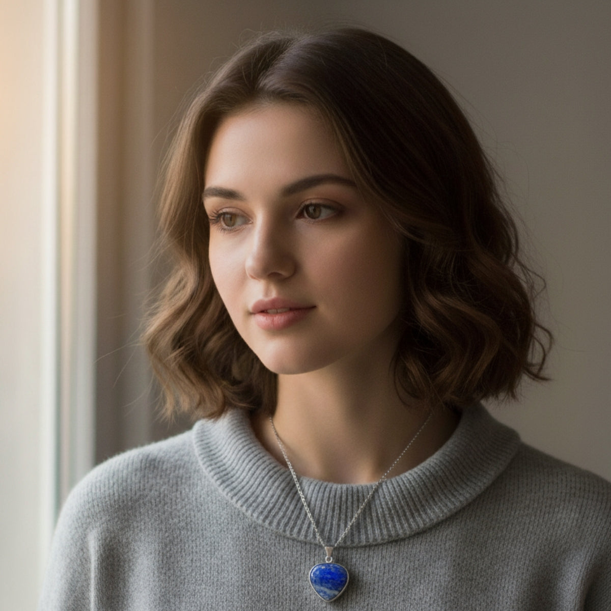 Collar Corazón Lapislázuli Piedra Natural Acero Inoxidable