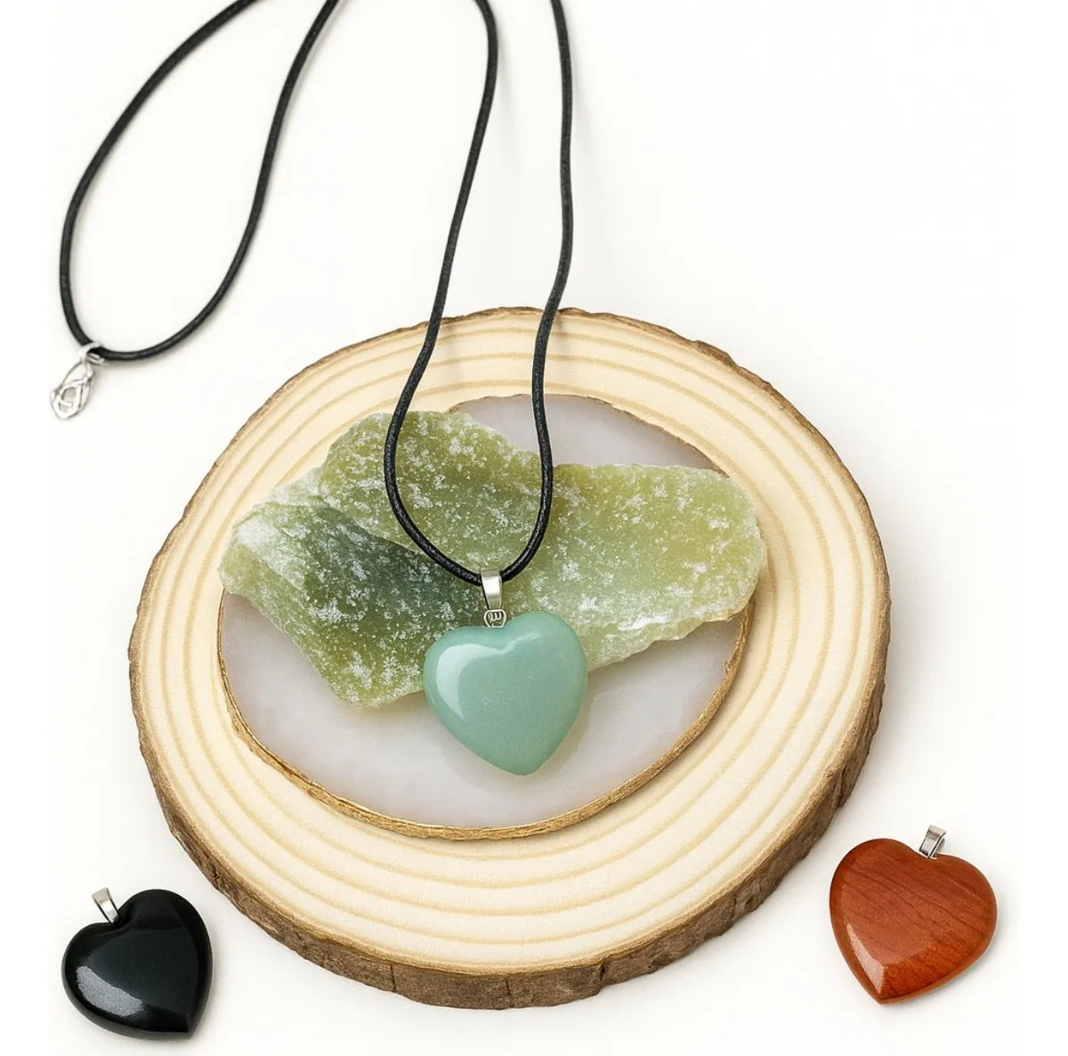 Collar Corazón de Aventurina Verde Natural para Prosperidad y Buena Suert