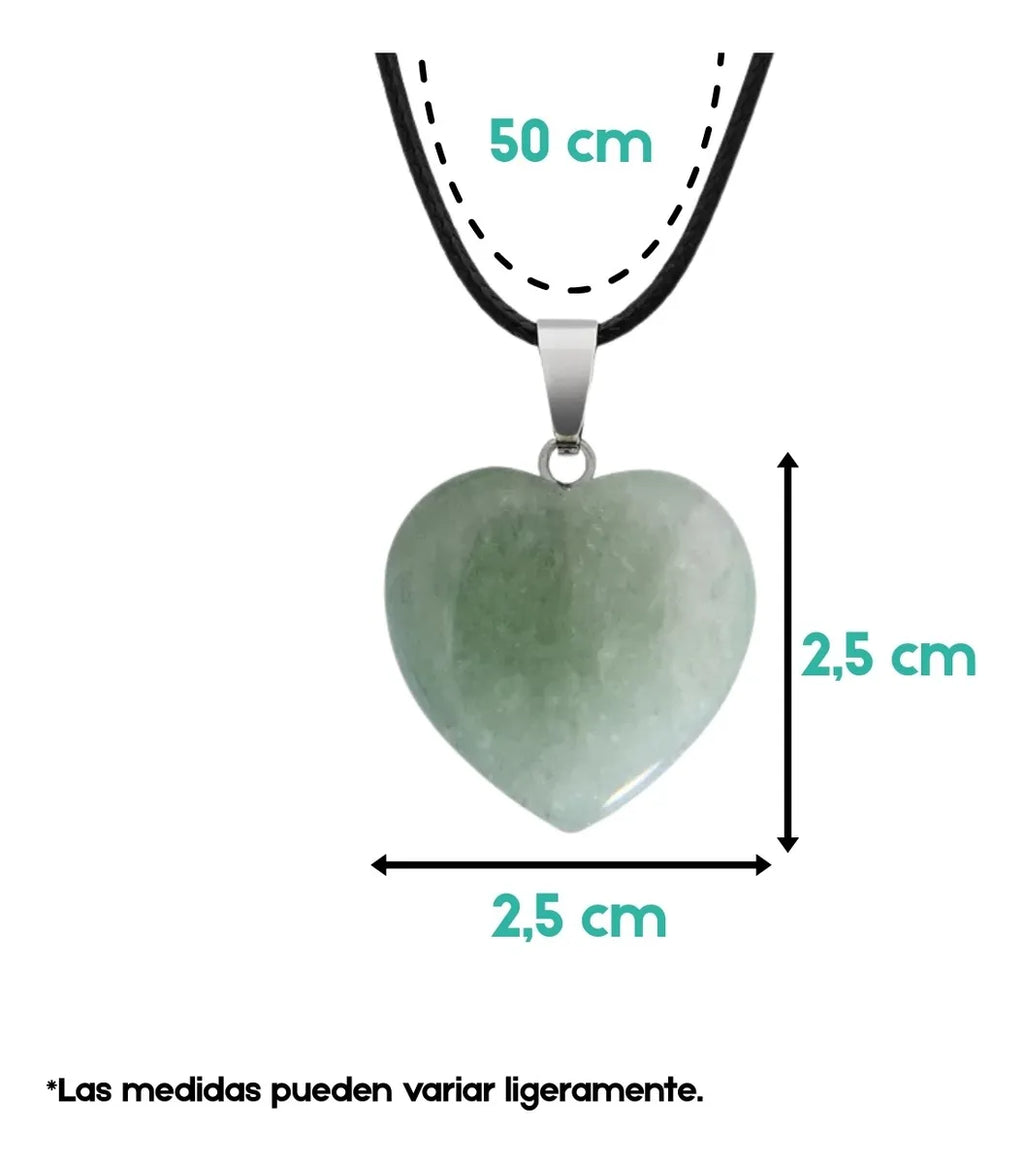 Collar Corazón de Aventurina Verde Natural para Prosperidad y Buena Suert