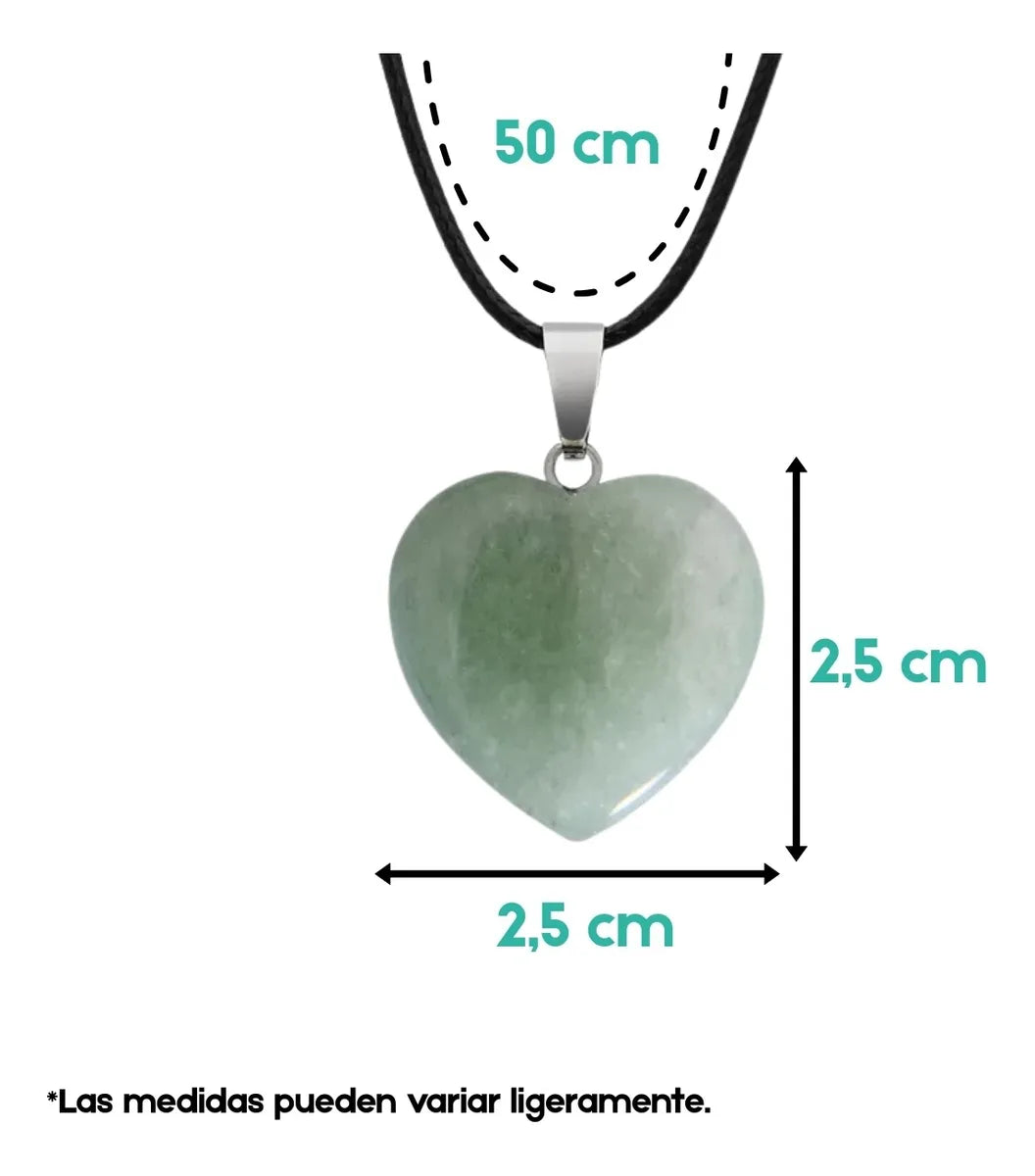 Collar Corazón de Aventurina Verde Natural para Prosperidad y Buena Suert