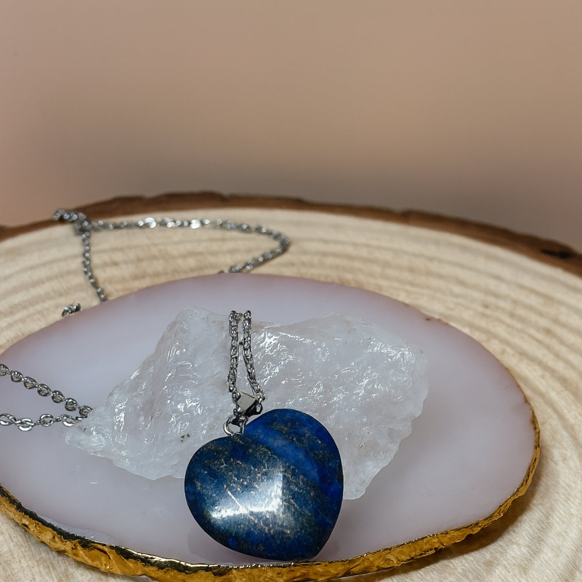 Collar Corazón de Lapislázuli Natural y Acero para Sabiduría y Verdad