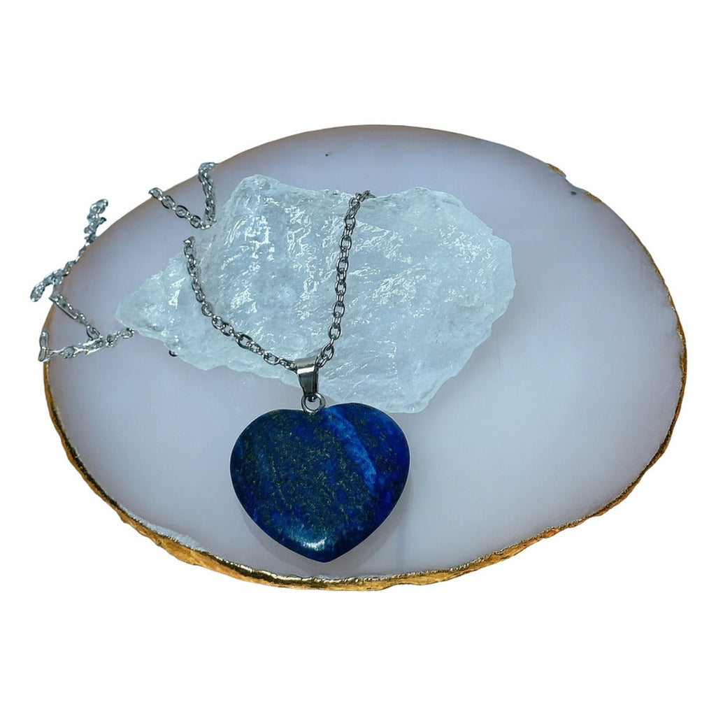 Collar Corazón de Lapislázuli Natural y Acero para Sabiduría y Verdad