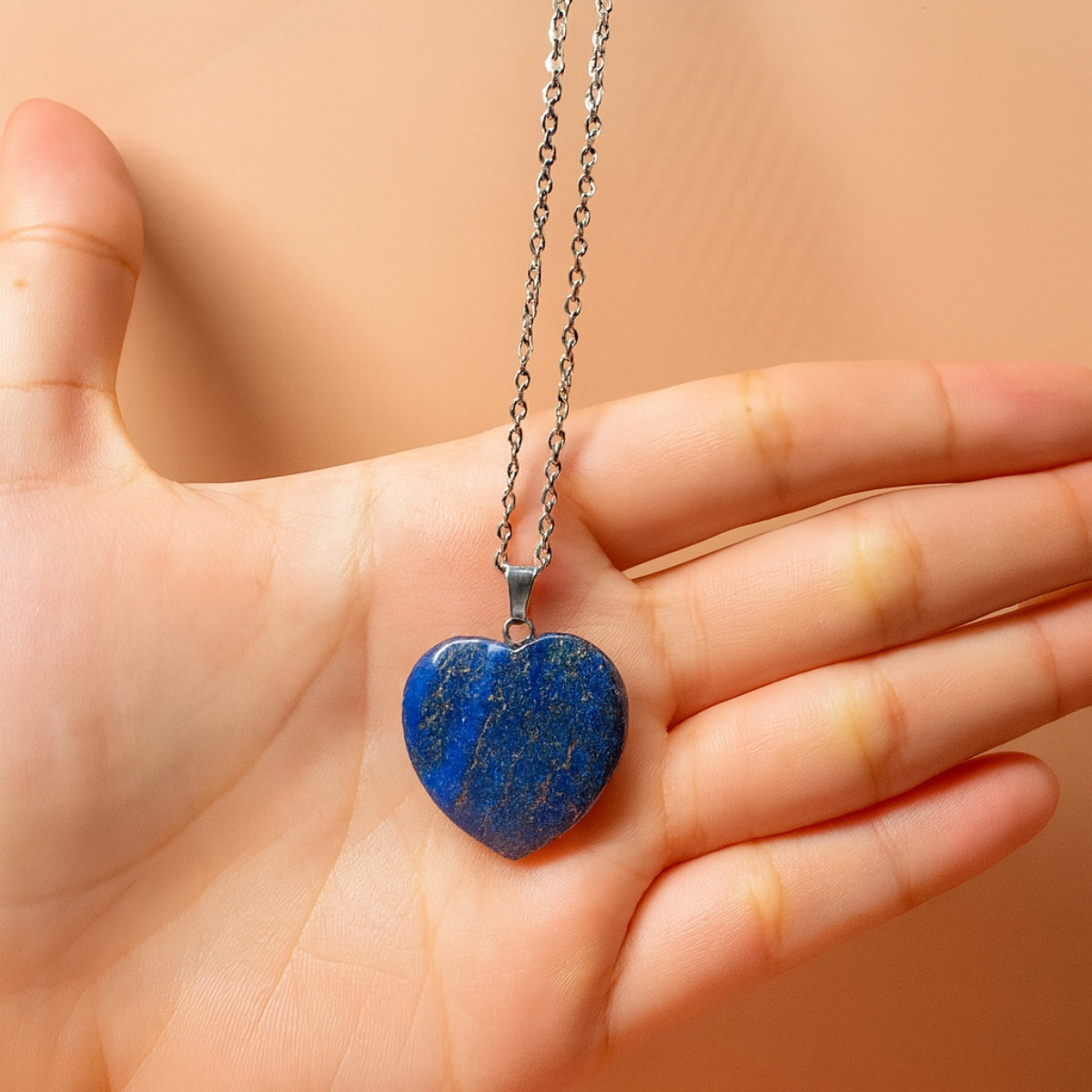 Collar Corazón de Lapislázuli Natural y Acero para Sabiduría y Verdad