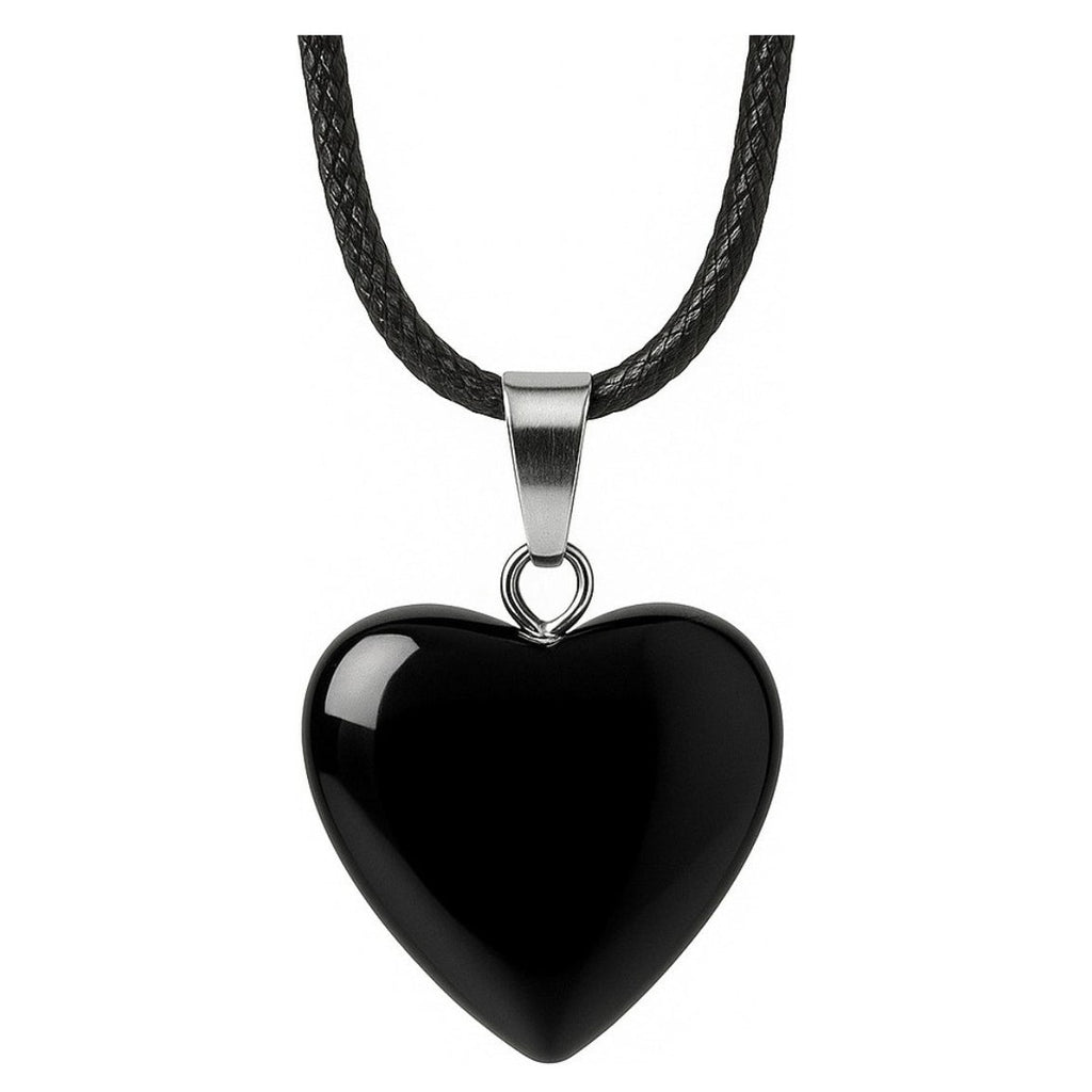 Collar Corazón de Ónix Negro Natural para Protección y Fuerza