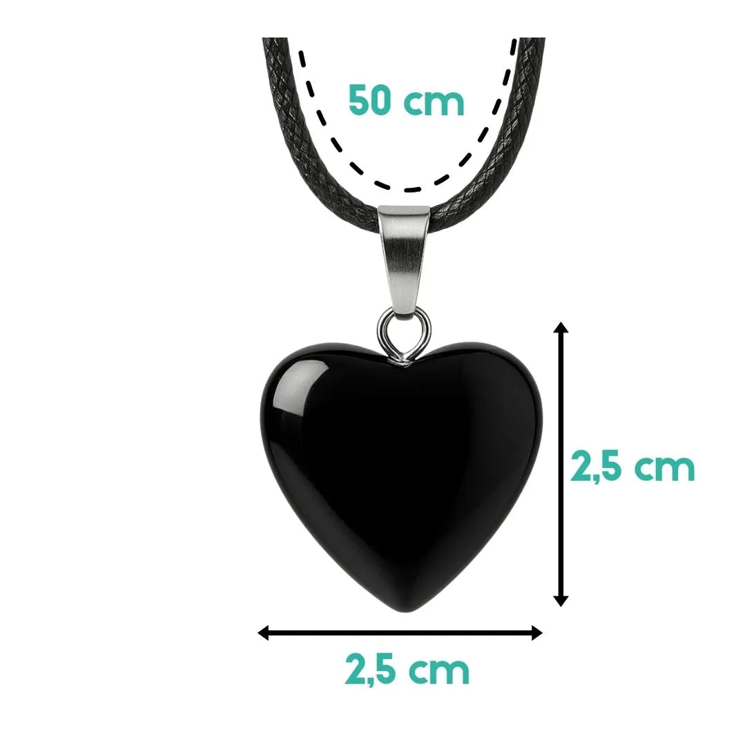Collar Corazón de Ónix Negro Natural para Protección y Fuerza