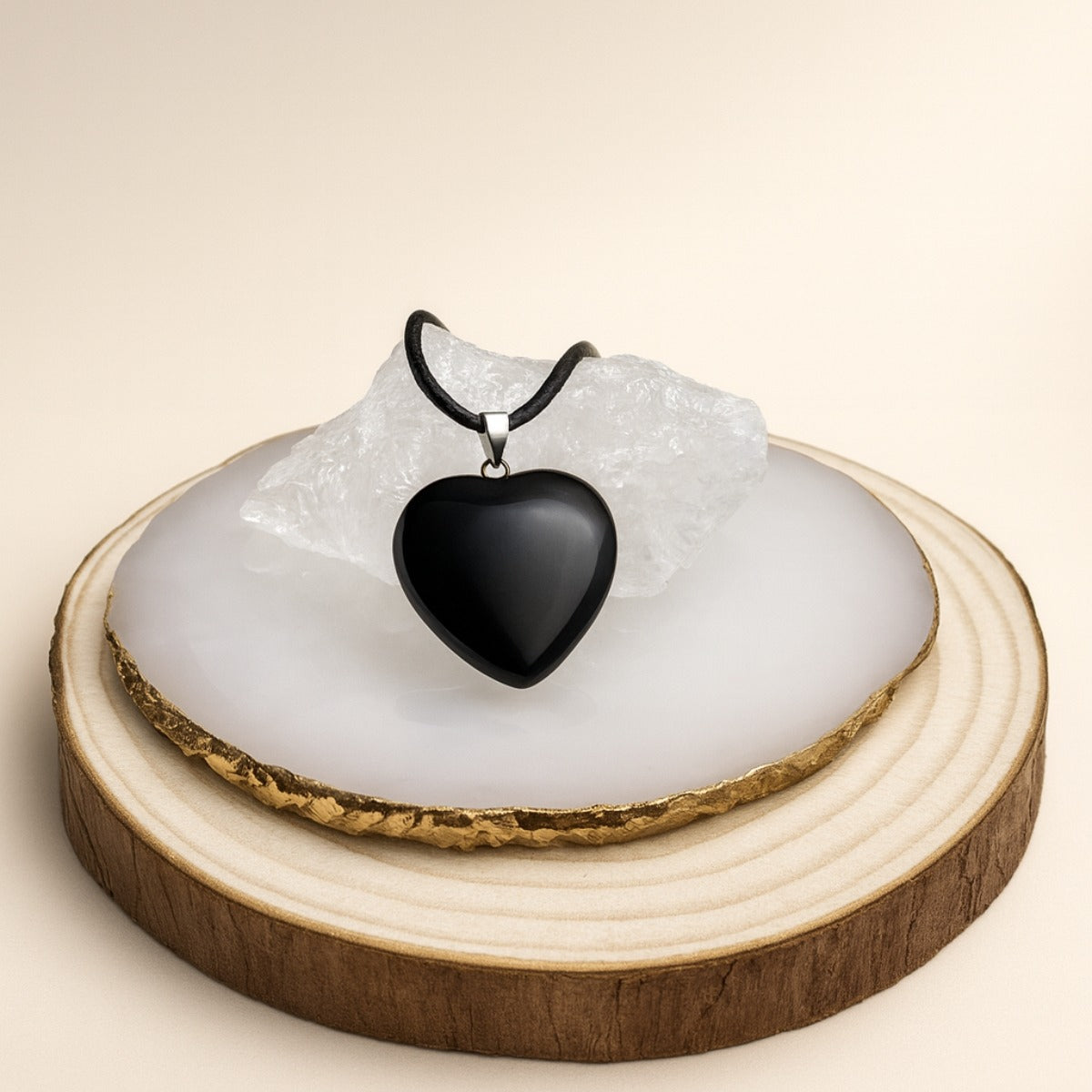Collar Corazón de Ónix Negro Natural para Protección y Fuerza