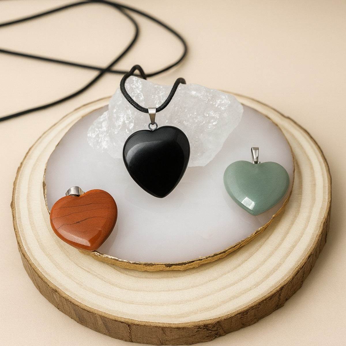 Collar Corazón de Ónix Negro Natural para Protección y Fuerza