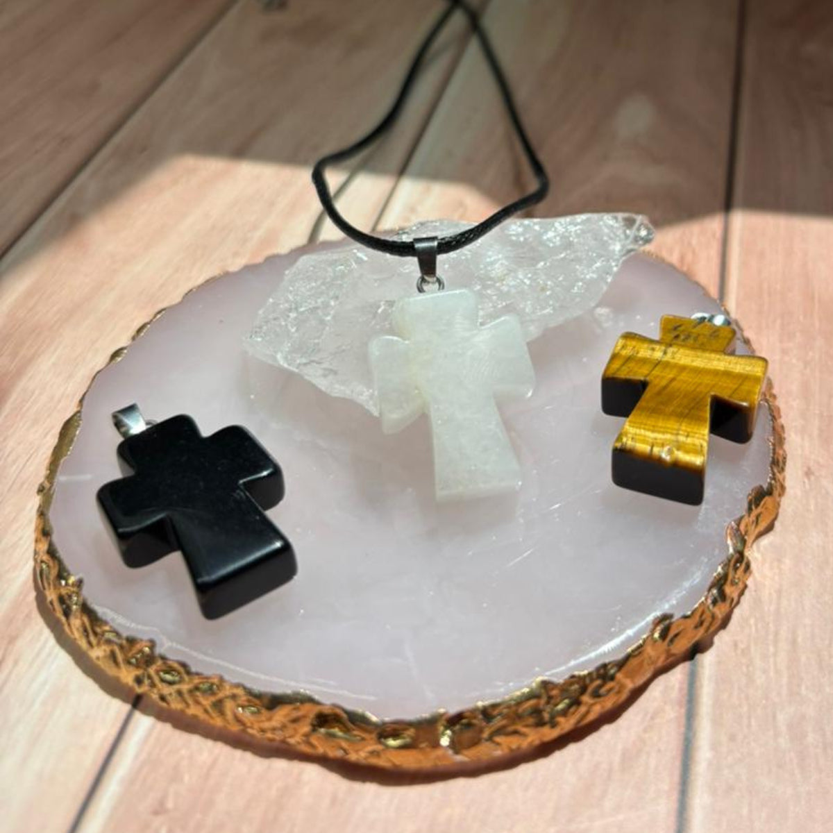 Collar Cruz Cuarzo Blanco Piedra Natural Energética Unisex