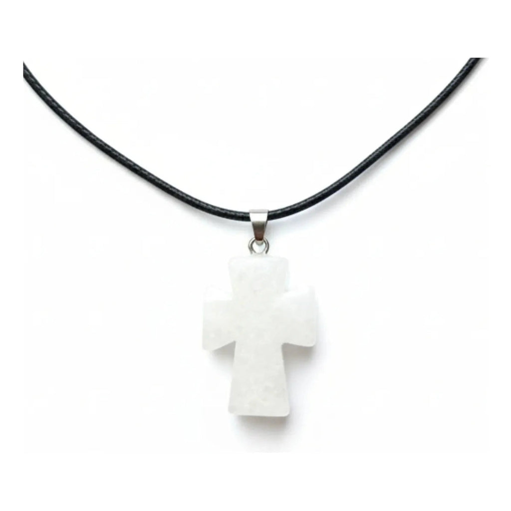 Collar Cruz Cuarzo Blanco Piedra Natural Energética Unisex