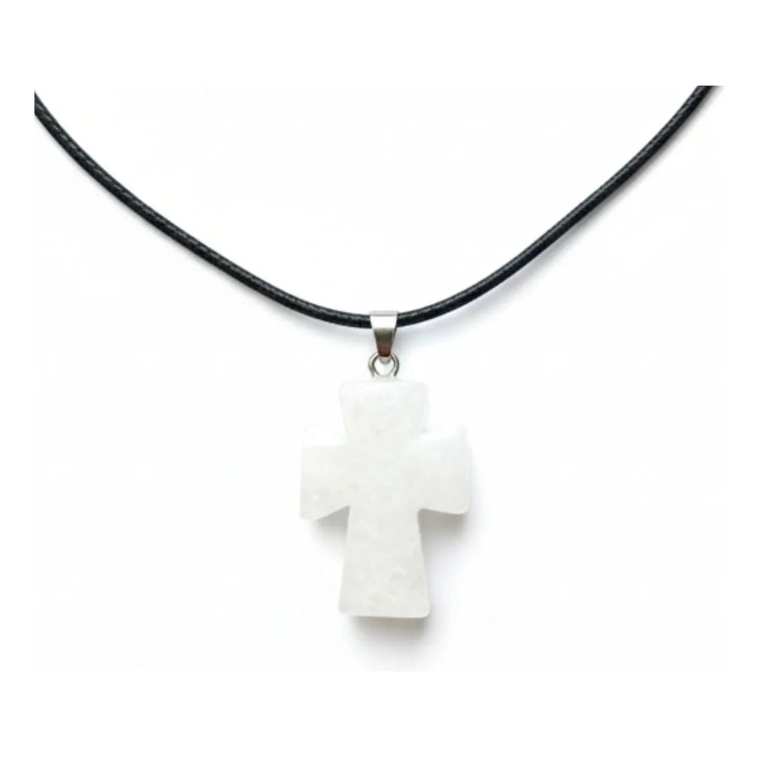 Collar Cruz Cuarzo Blanco Piedra Natural Energética Unisex