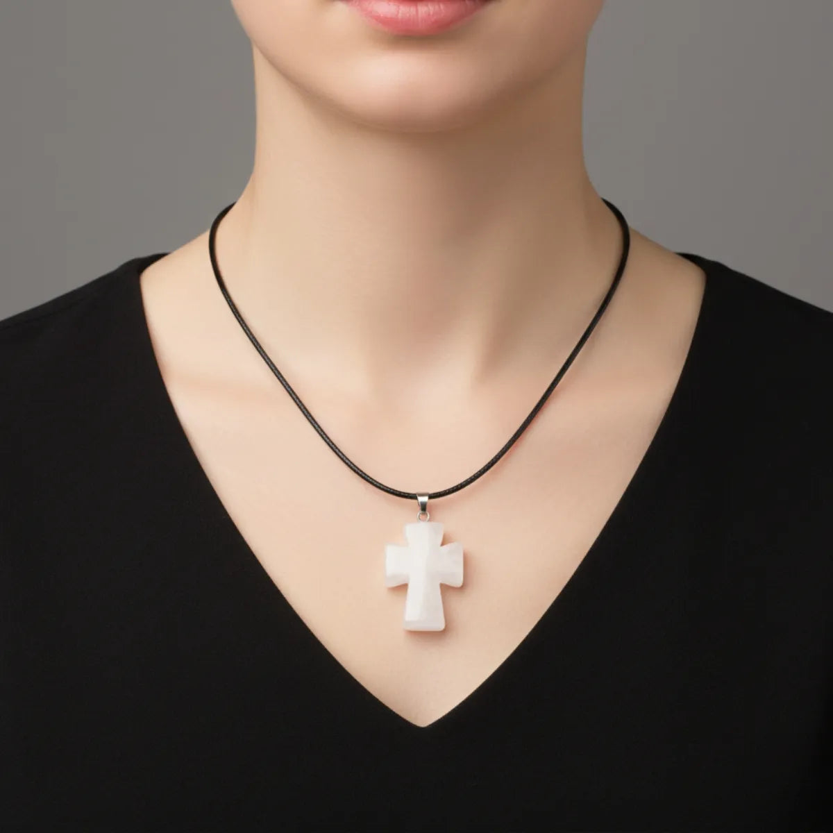 Collar Cruz Cuarzo Blanco Piedra Natural Energética Unisex