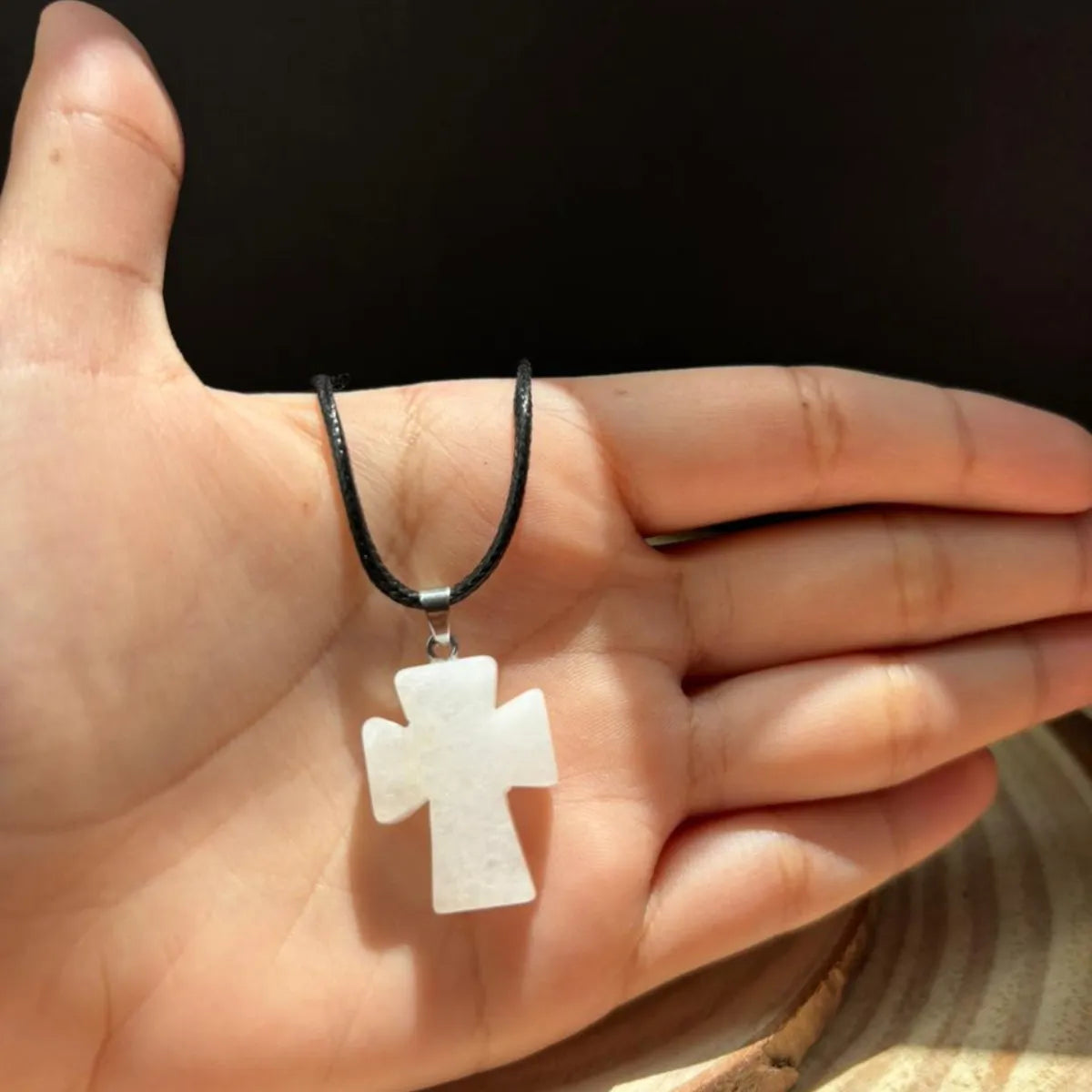 Collar Cruz Cuarzo Blanco Piedra Natural Energética Unisex