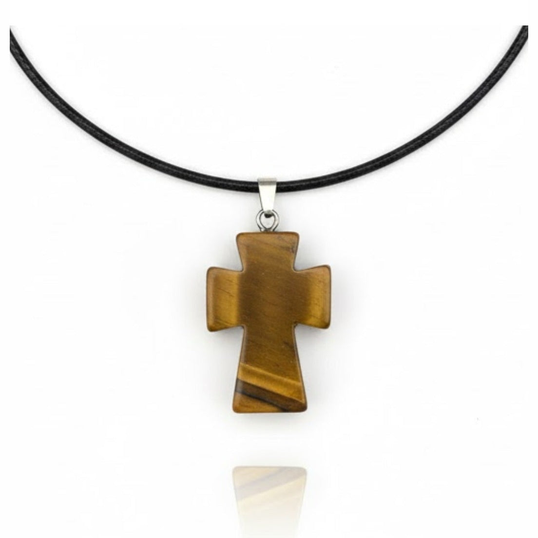 Collar Cruz De Ojo De Tigre Piedra Natural Energética