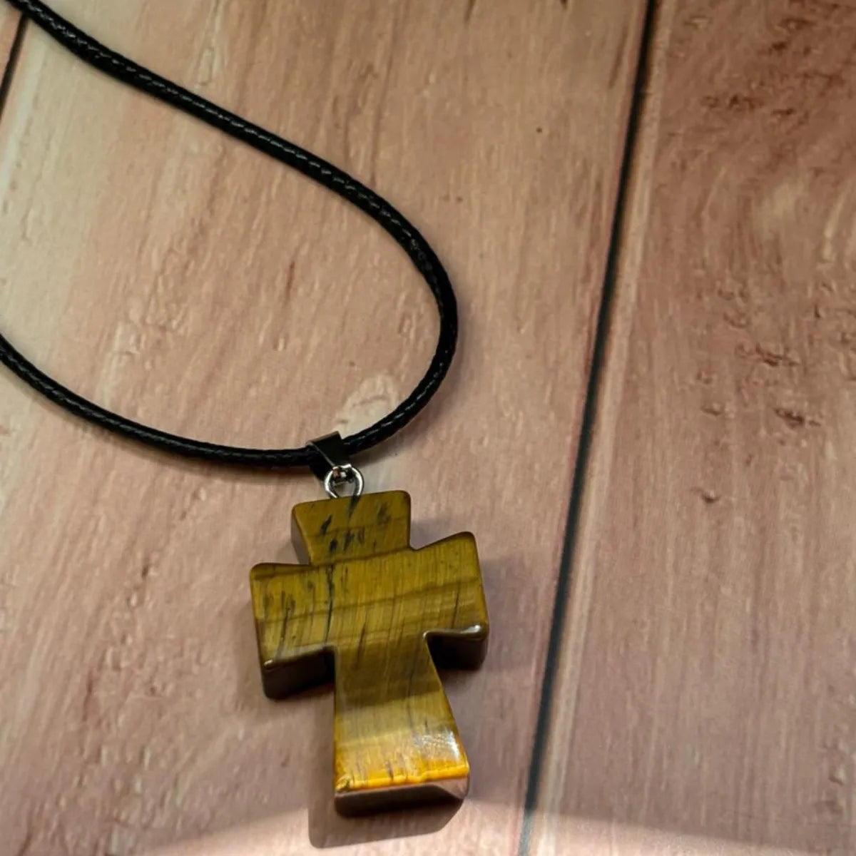 Collar Cruz De Ojo De Tigre Piedra Natural Energética