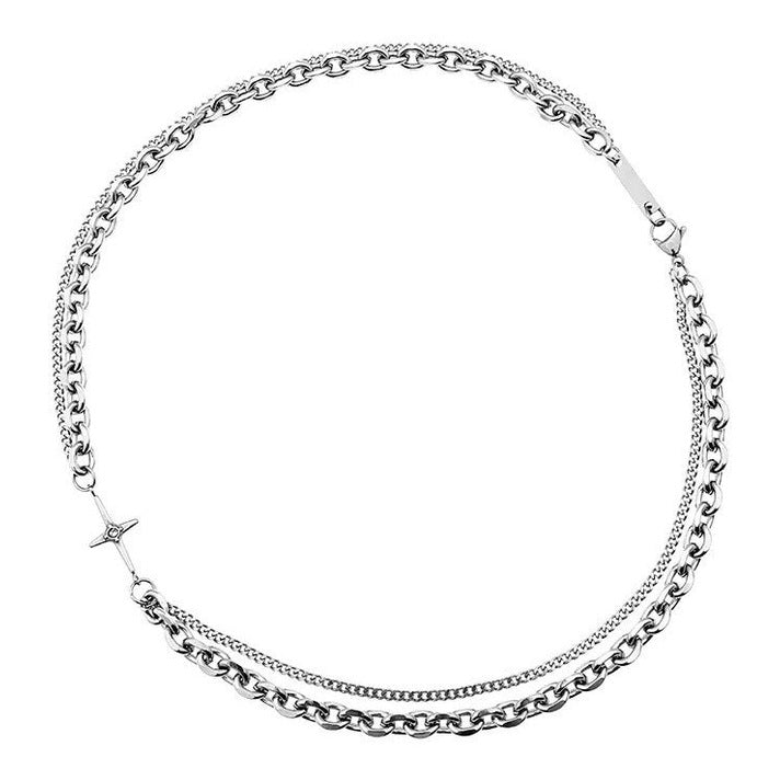 Collar Cruz Doble Cadena De Acero Inoxidable