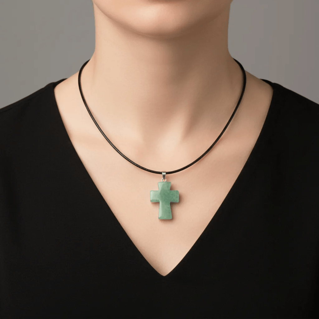 Collar Cruz de Aventurina Verde Natural para Salud y Bienestar