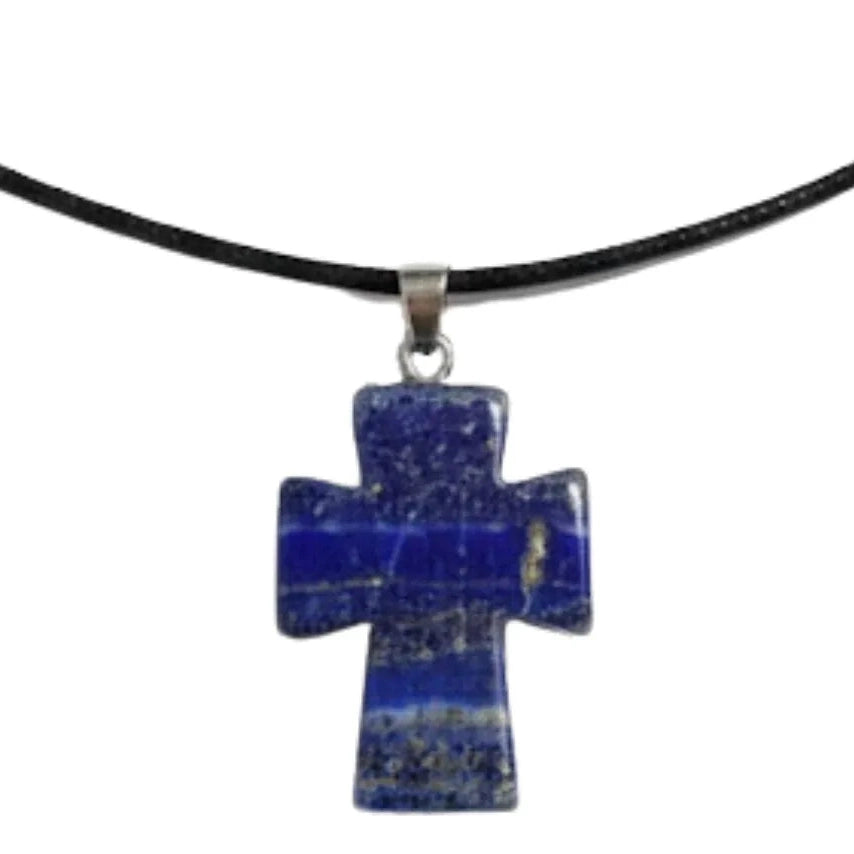 Collar Cruz de Lapislázuli Natural para Sabiduría y Protección