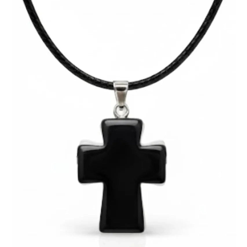 Collar Cruz de Ónix Negro Natural para Protección y Fuerza