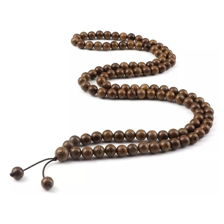 Collar Cuentas Madera Natural Japa Mala Budista Yoga