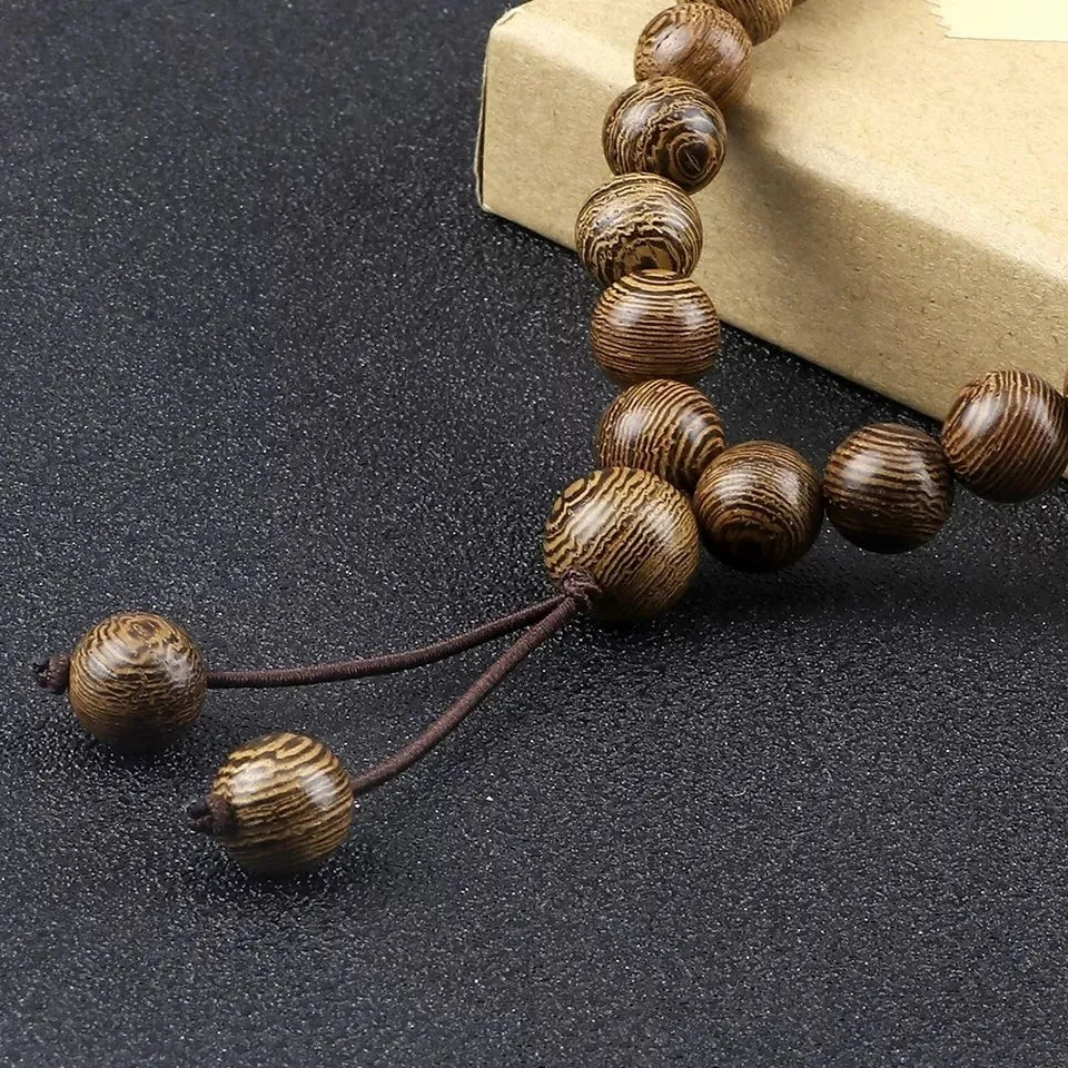 Collar Cuentas Madera Natural Japa Mala Budista Yoga