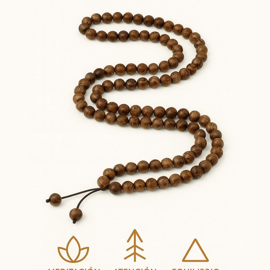 Collar Cuentas Madera Natural Japa Mala Budista Yoga