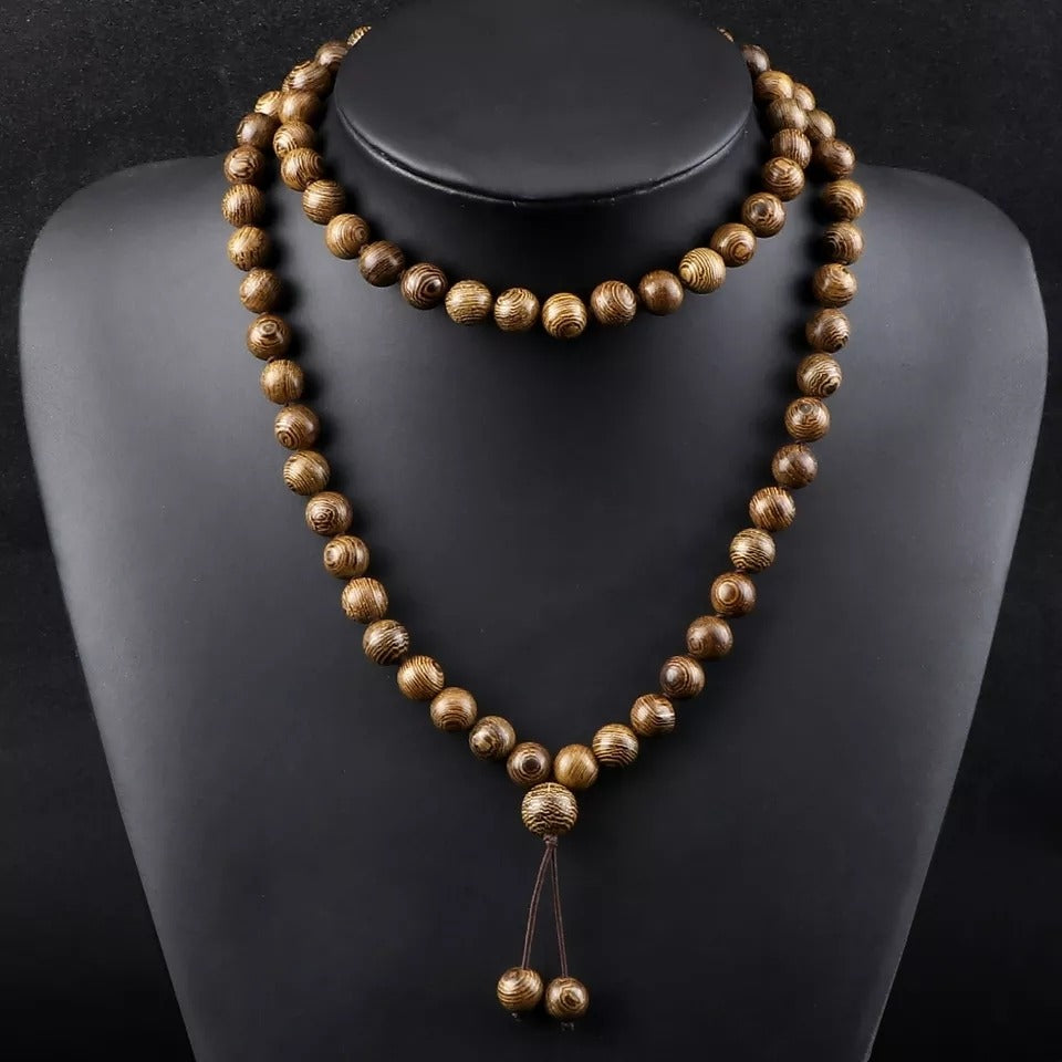 Collar Cuentas Madera Natural Japa Mala Budista Yoga