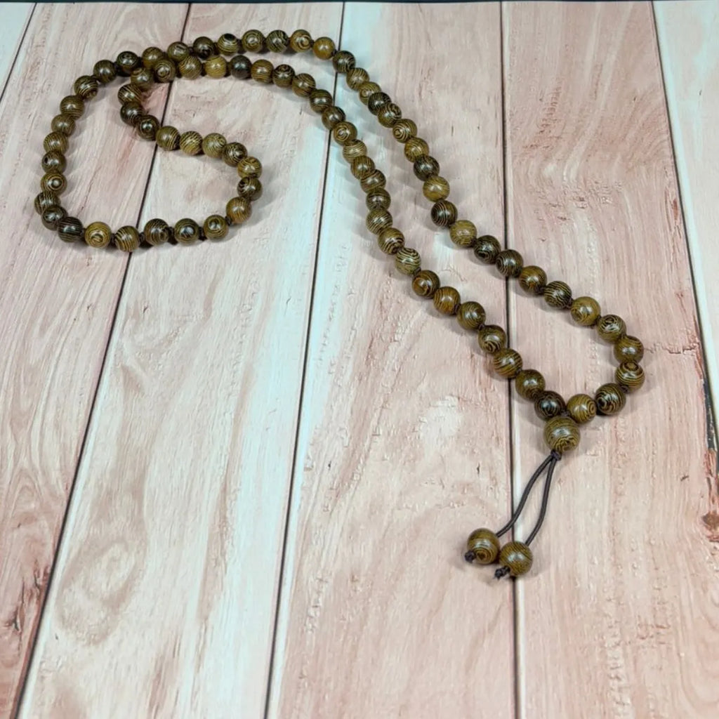 Collar Cuentas Madera Natural Japa Mala Budista Yoga