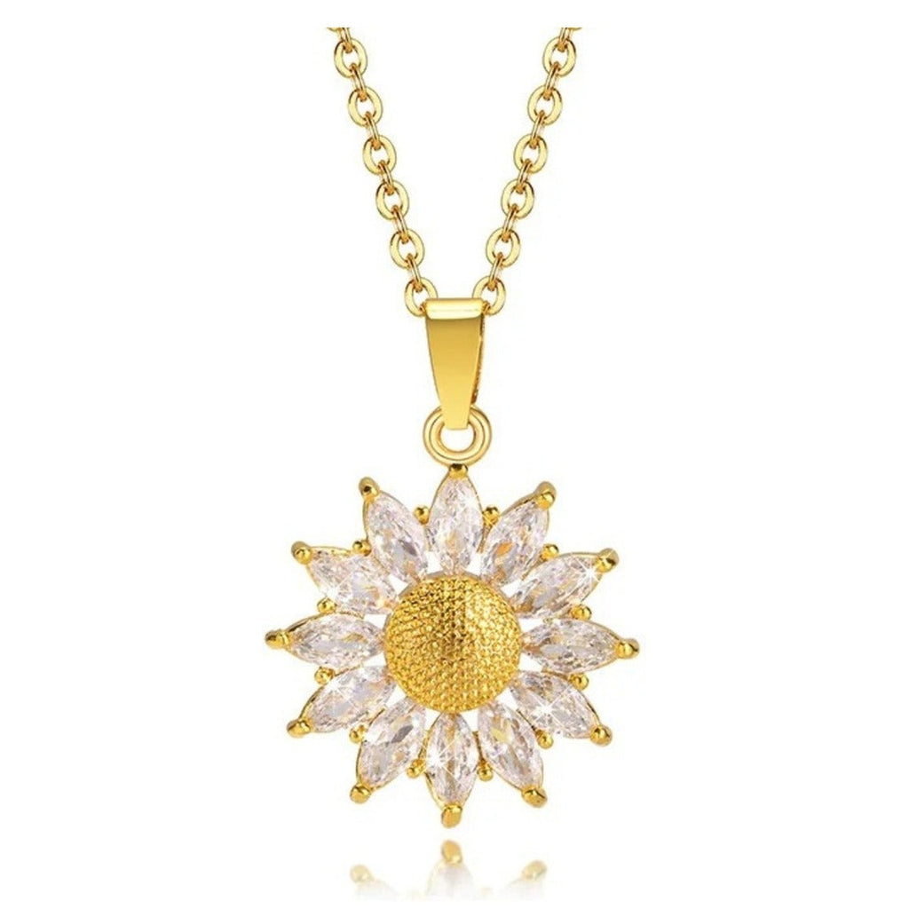 Collar Girasol de Acero con Baño de Oro para Alegría y Vitalidad