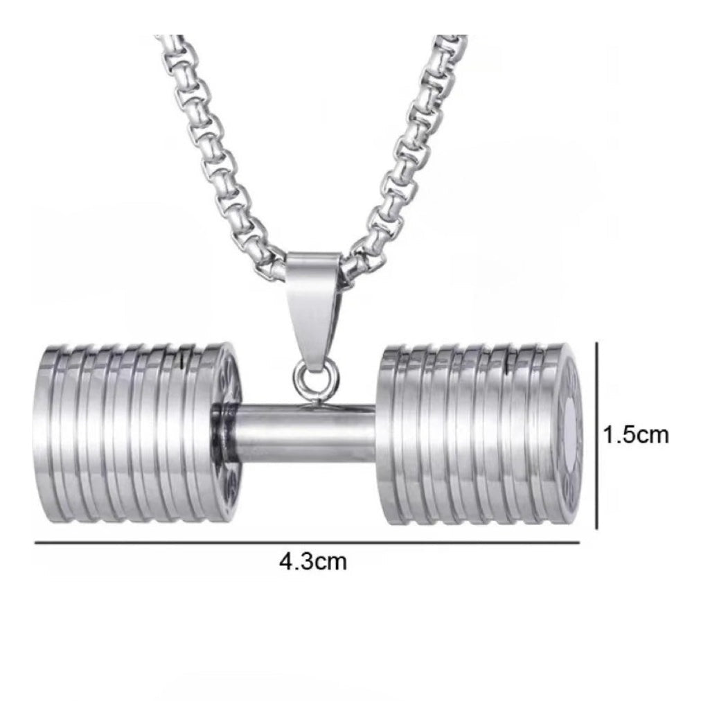 Collar Mancuerna Gym Cadena Acero Inoxidable Plateado