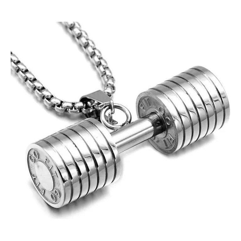 Collar Mancuerna Gym Cadena Acero Inoxidable Plateado