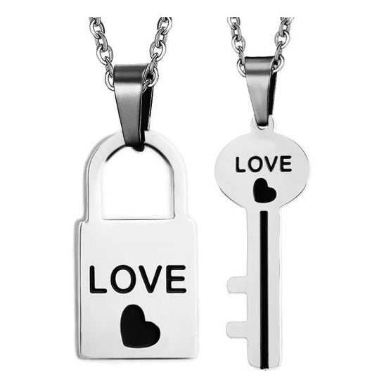 Collar Pareja Candado Llave Acero Inoxidable Regalo Navidad
