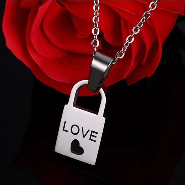 Collar Pareja Candado Llave Acero Inoxidable Regalo Navidad