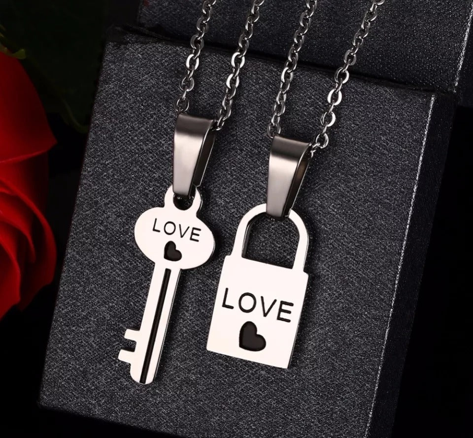Collar Pareja Candado Llave Acero Inoxidable Regalo Navidad