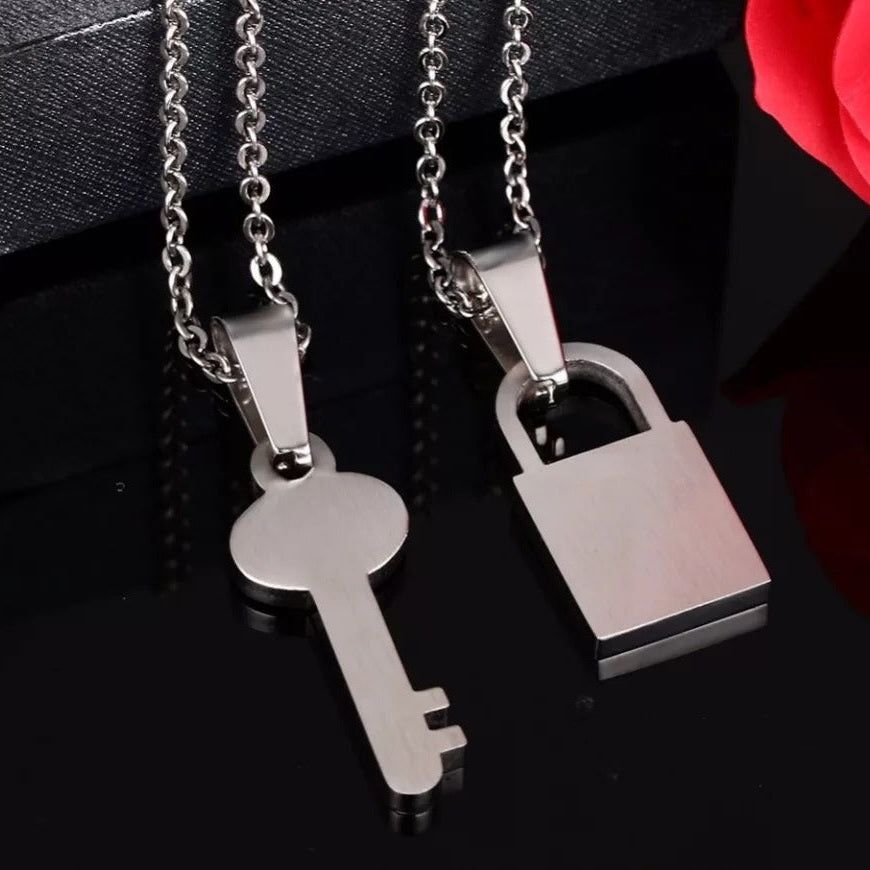 Collar Pareja Candado Llave Acero Inoxidable Regalo Navidad