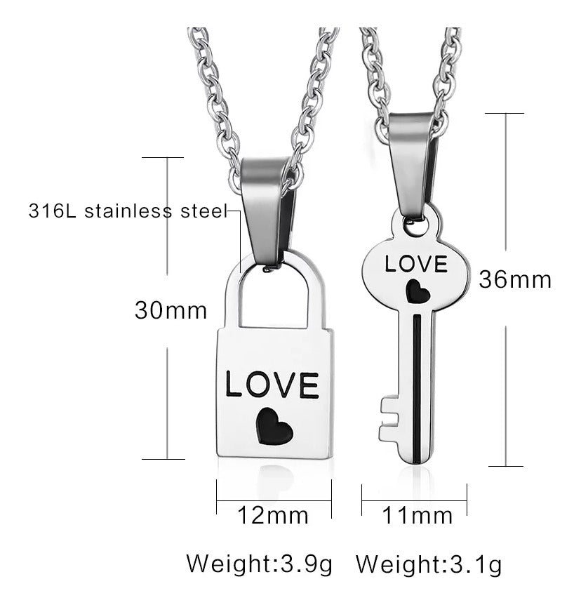 Collar Pareja Candado Llave Acero Inoxidable Regalo Navidad